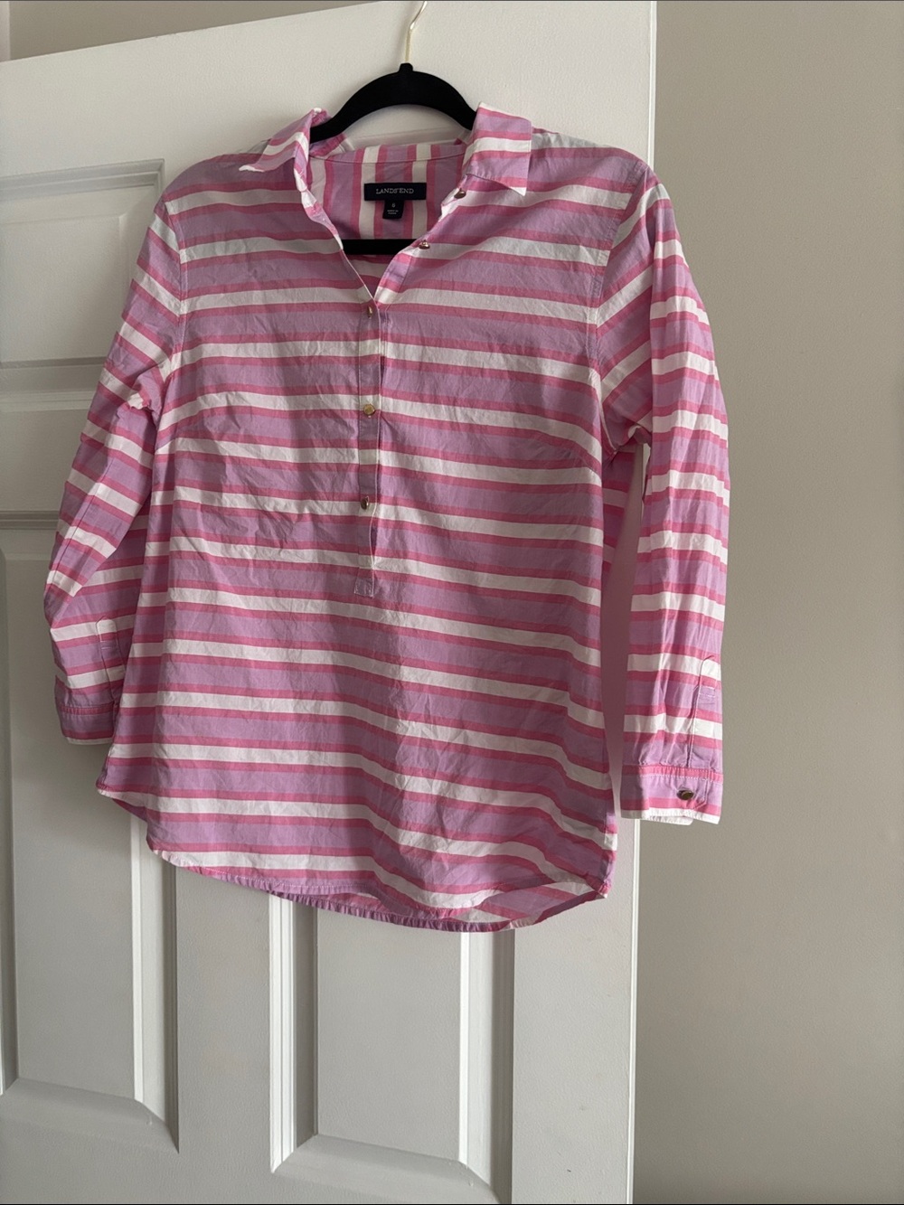 Lands' End Pink and White Striped Pullover Shirt